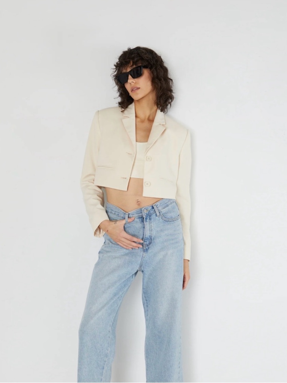 OAK + FORT Cropped Cream Blazer Jacket